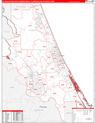 Deltona-Daytona Beach-Ormond Beach Metro Area Wall Map Red Line Style 2026